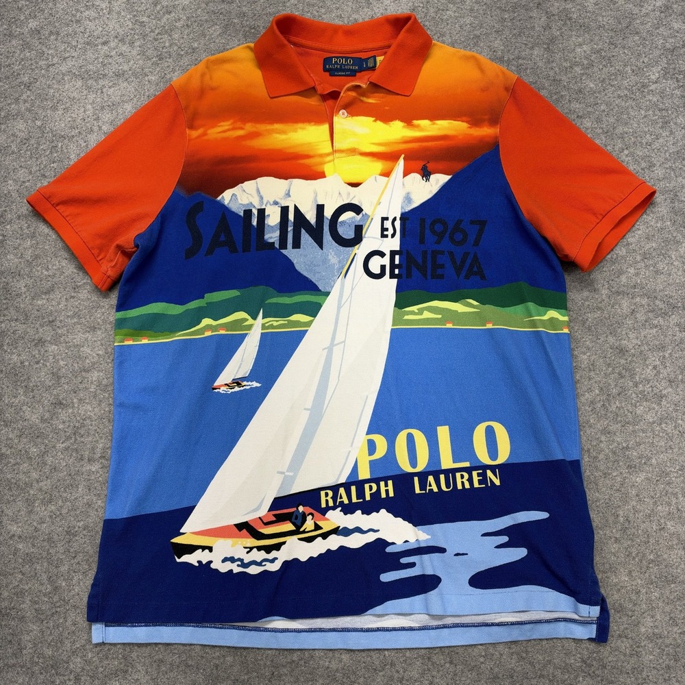 Polo Ralph Lauren Sailing Geneva Scenic Polo Shirt Mens L Multicolor Nautical